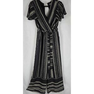 Luxology‎ Jumpsuit Striped Wide Leg Keyhole Back Casual Black XS 70s 90sY2K Boho